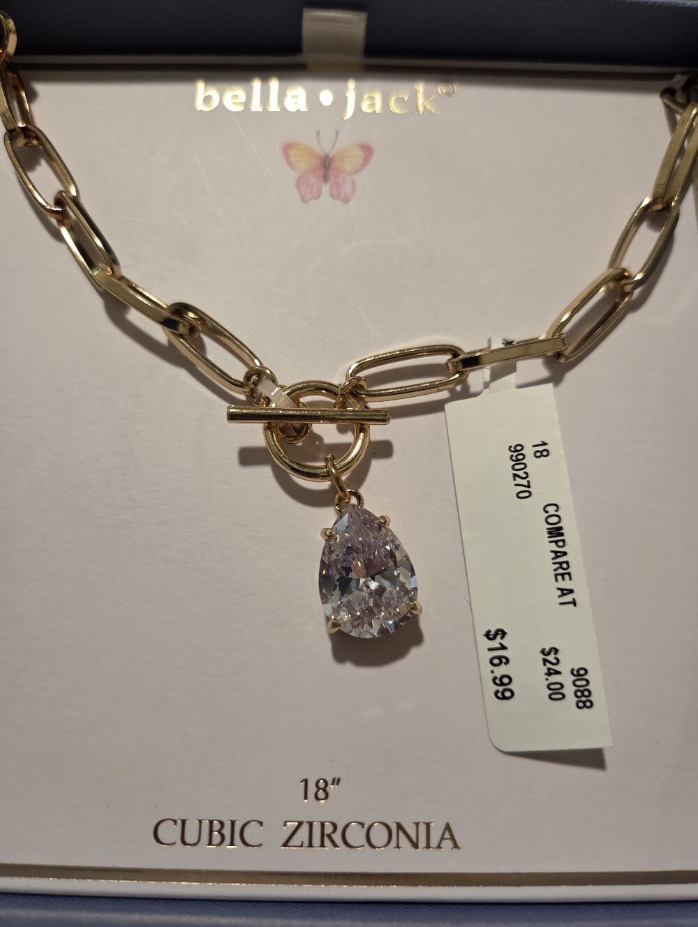Bella and Jack Cubic Zirconia Gold Tone 18" Necklace NWT NIB
